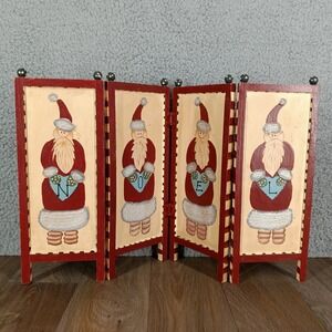 Hand Painted Christmas Santa Noel Folding‎ Screen Tabletop Decor Rustic 11"x18"